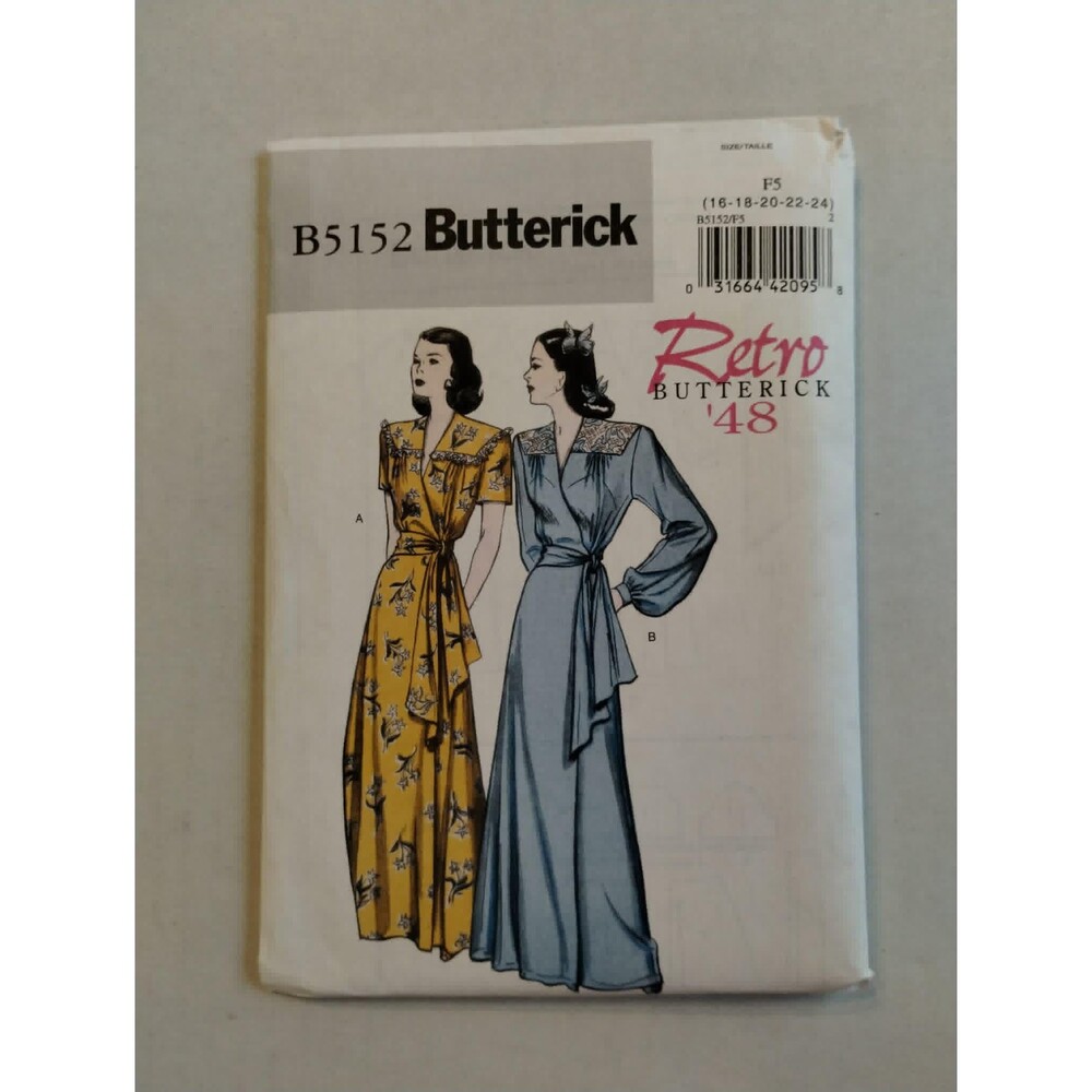 B5152 Butterick Sewing Pattern Misses Robe and Belt Retro 1948, Size F5 (16-24)